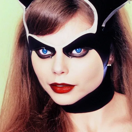 Image similar to ornella muti as cat woman unzipping her jumpsuit, 8 k resolution hyperdetailed photo realistic, extremely high quality and life like