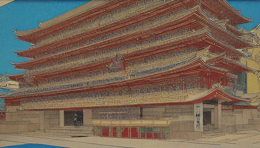 Prompt: the kabuki - za building by hiroshi yoshida, detailed