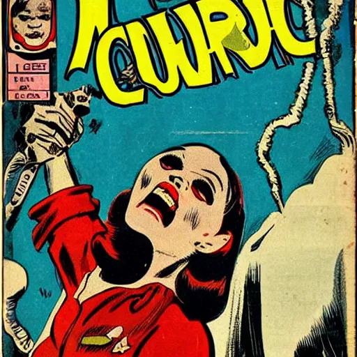 Prompt: vintage horror comic cover