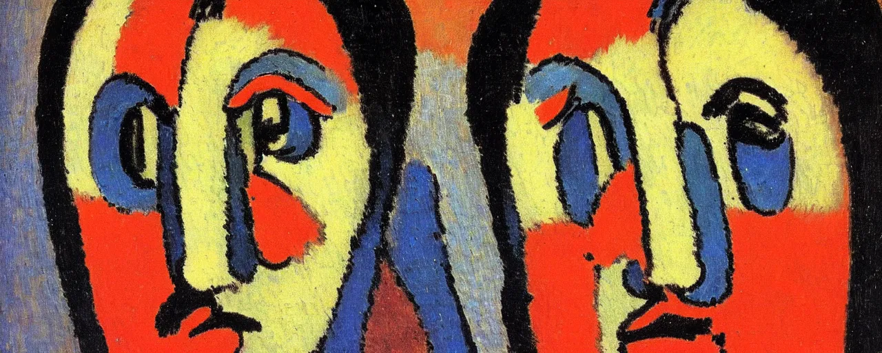 Prompt: a close up portrait a very ordinary person, facing front, by Alexej von Jawlensky