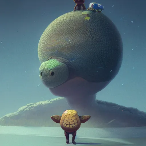 Prompt: anthropomorphic turtle hero by mike winkelmann