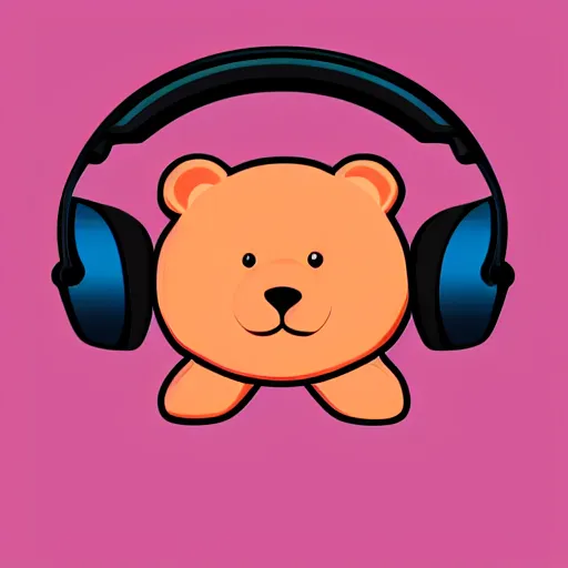 Image similar to iconic vector logo of cute cuddly pink bear with a podcast microphone, melodic, headphones, music, streaming, dreamy, isometric, adorable, octane render, golden ratio, 4k UHD, iconic design