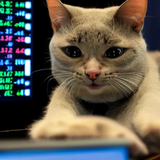 Image similar to photo of anthropomorphic cat trading stocks