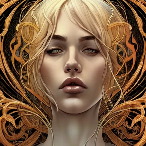 Image similar to a beautiful detailed front view portrait of a woman with ornate growing around, ornamentation, artgerm, joshua middleton comic cover art,