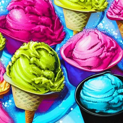 Prompt: the world covered in ice cream, vibrant, highly intricate, highly realistic