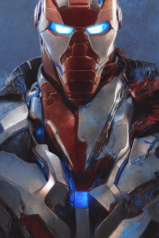 Image similar to Portrait of Willem Dafoe as Iron Patriot, marvel comics, dark, intricate, highly detailed, smooth, artstation, digital illustration by Ruan Jia and Mandy Jurgens and Artgerm and Wayne Barlowe and Greg Rutkowski and Zdislav Beksinski