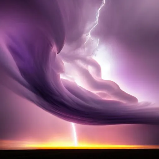 Image similar to amazing photo of a purple clouds in the shape of a tornado, digital art, by marc adamus, beautiful dramatic lighting