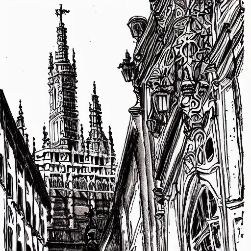 Image similar to la giralda from sevilla, ink manga drawing