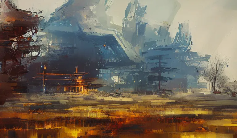 Image similar to A serene landscape with a singular building in the style of John Berkey.