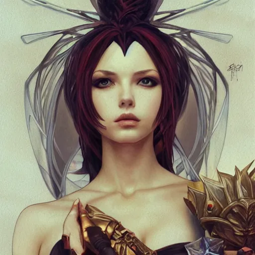 Image similar to amazing lifelike award winning pencil illustration of sorceress edea from final fantasy 8 ff 8 trending on art station artgerm greg rutkowski alphonse mucha cinematic