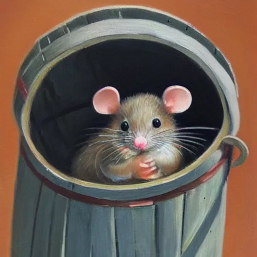 Prompt: cute mouse in a barrel, highly detailed, oil painting