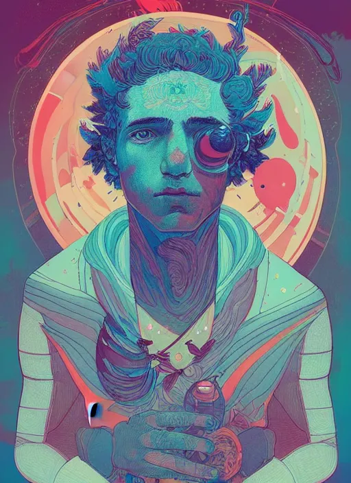 Image similar to beautiful illustration of apollo, in the style of james jean and victo ngai and sam spratt, mystical colors, trending on artstation