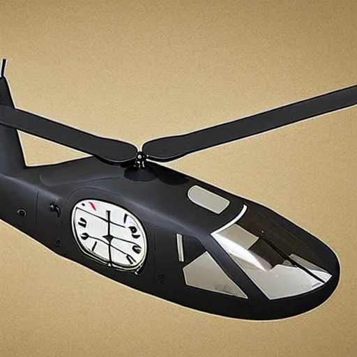 Prompt: a helicopter with clockwork blades, modern, clock propeller