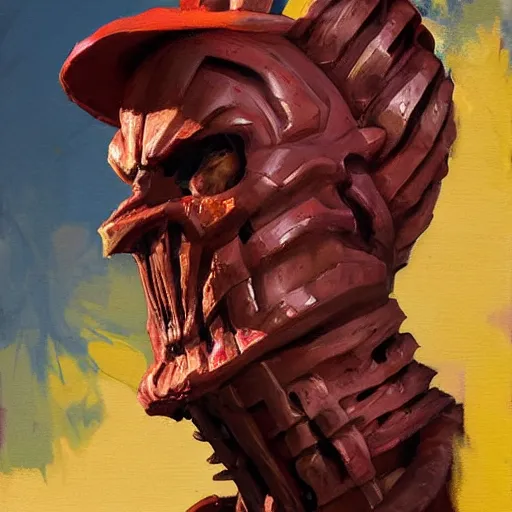 Image similar to greg manchess portrait painting of partially armored freddy krueger as overwatch character, medium shot, asymmetrical, profile picture, organic painting, sunny day, matte painting, bold shapes, hard edges, street art, trending on artstation, by huang guangjian and gil elvgren and sachin teng