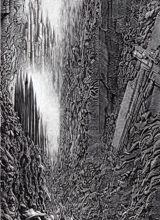 Image similar to Wandering into Oblivion, hellscape by Jean Giraud and HR Giger, hyperrealistic, atmospheric, gothic