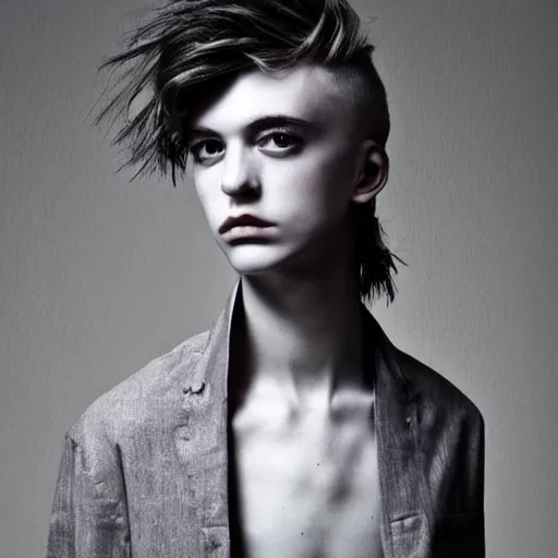Image similar to a very beautiful genderless person, fashion photography, amazing details