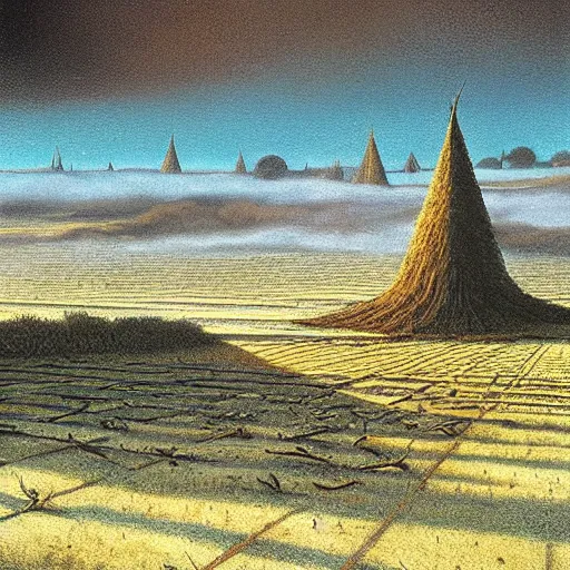 Image similar to scene from a dream. plains. digital artwork by vincent bons, michael whelan, remedios varo and gerardo dottori. grainy and rough. interesting pastel colour palette. beautiful light. oil and water colour based on high quality render.