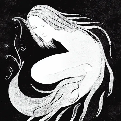 Image similar to black and white illustration, creative bold design, mermaid