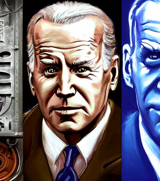 Image similar to portrait of joe biden cosplaying bioshock, by wlop, by simon stalengrad, by ilya repin, bioshock screenshot, photorealistic fan art, gta 5, detailed shading, intricate abstract, steampunk