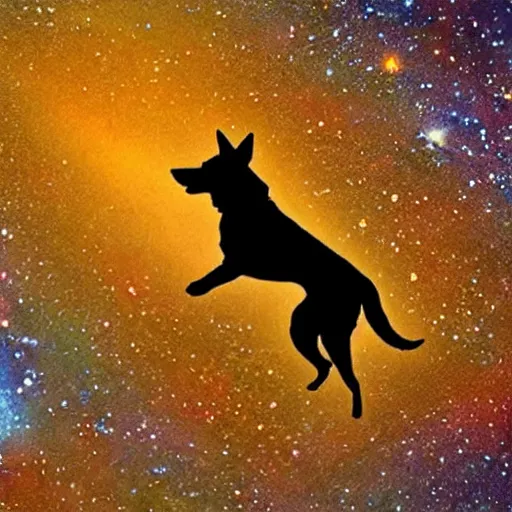 Prompt: a dog running on the universe