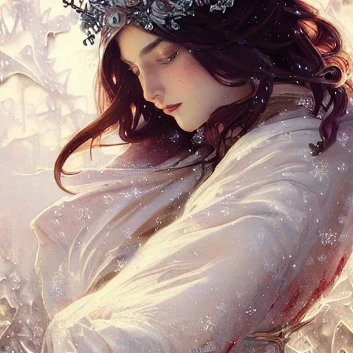 Image similar to Graffiti of a snow flake, fantasy, intricate, elegant, highly detailed, digital painting, artstation, concept art, smooth, sharp focus, illustration, art by artgerm and greg rutkowski and alphonse mucha