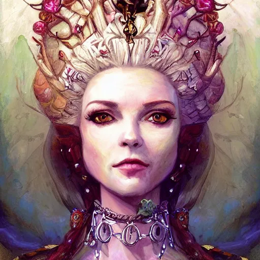 Image similar to beautiful Lady Yggdrasil Marie Antoinette Queen Portrait Portrait Portrait Planescape Torment Vagrant Story Character Time Druid Face Head Eyes Jordan Grimmer mandy jurgens dave dorman Tamas Medve Todor Hristov Ilya Repin