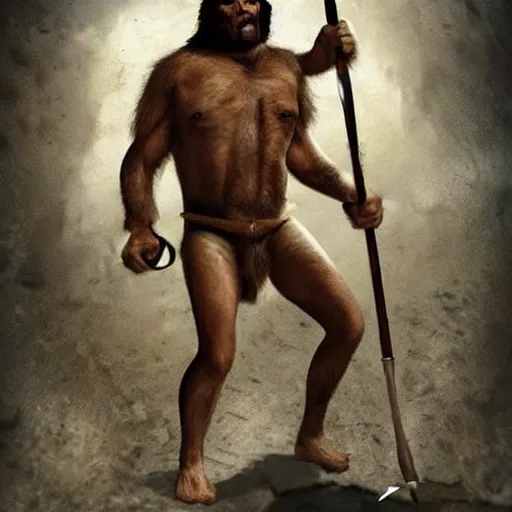 Prompt: prehistoric neanderthal superhero with a club made out of mammoth bone, epic, epical, absolutely epic, simply too epic