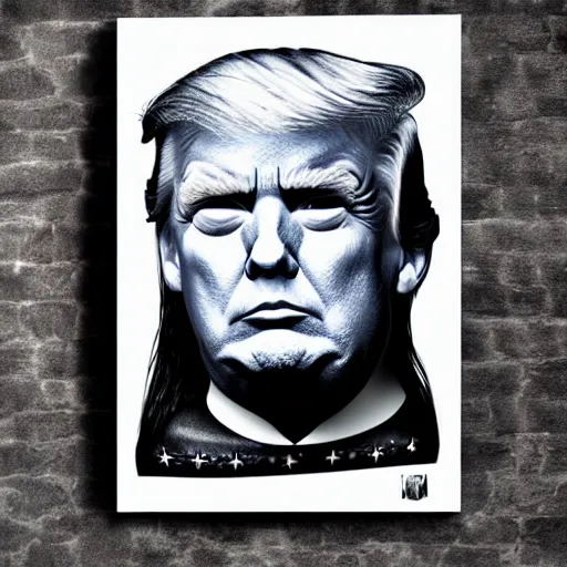 Image similar to hyperrealistic!! Donald Trump black metal portrait, 8K, Cinematic lights