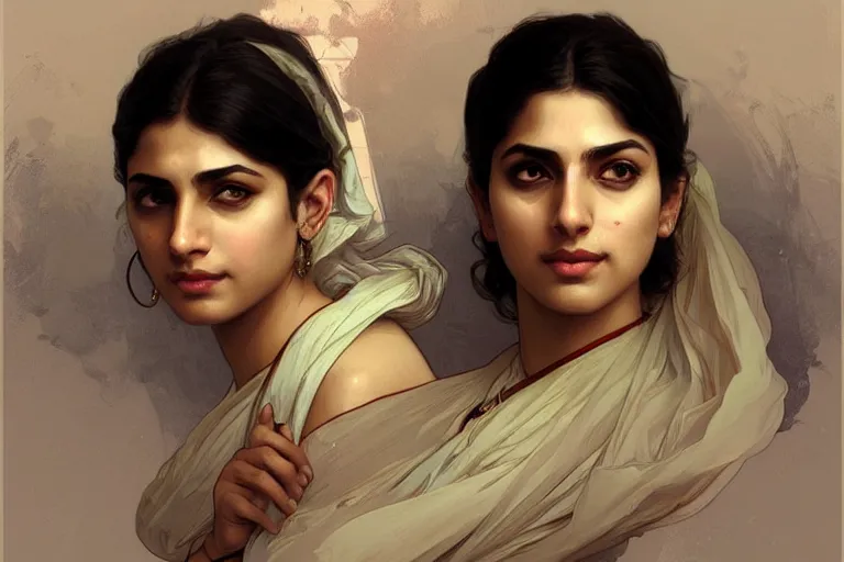 Prompt: Anxious good looking pale young Indian doctors talking, portrait, elegant, intricate, digital painting, artstation, concept art, smooth, sharp focus, illustration, art by artgerm and greg rutkowski and alphonse mucha