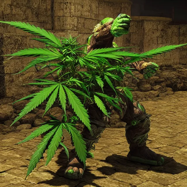 Image similar to cannabis plant monster in mortal kombat, fighter, 3 d videogame render, 4 k