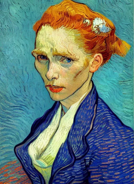 Image similar to !! portrait of the beautiful artist's muse!! by van gogh, detailed face, symmetrical painting, beautiful expressionist oil painting masterpiece, 8 k resolution, smooth, sharp focus, pastel color palette, trending on artstation