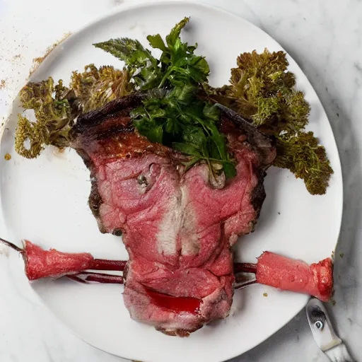 Image similar to gordon ramsay's face on a cooked rack of lamb