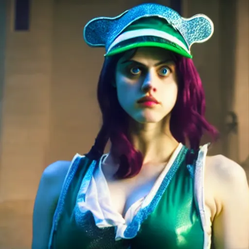 Prompt: cinematic scene with alexandra daddario as jolyne from jojo's bizarre adventure, live action film, stone ocean, dramatic, small details, volumetric lighting, still frame