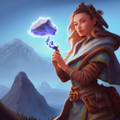 Image similar to mage smoking pipe, female, glacier landscape, D&D, fantasy, intricate, elegant, highly detailed, digital painting, artstation, octane render, concept art, matte, sharp focus, illustration, hearthstone, art by leonardo da vinco