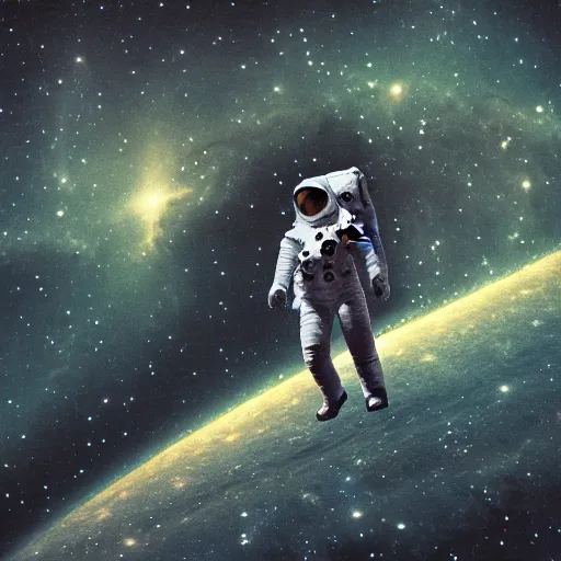 Image similar to Astronaut on the edge of universe nebula octane photorealist