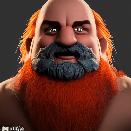 Image similar to portrait of a small but blocky dwarf with an large orange beard, muscular build, tough, highly detailed, ultra realistic, trending on artstation, photo, medieval, fantasy