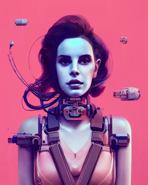 Image similar to portrait of lana del rey as a cyborg. intricate abstract. intricate artwork, by tooth wu, wlop, beeple, dan mumford. concept art, octane render, trending on artstation, greg rutkowski very coherent symmetrical artwork. cinematic, key art, hyper realism, high detail, octane render, 8 k, iridescent accents