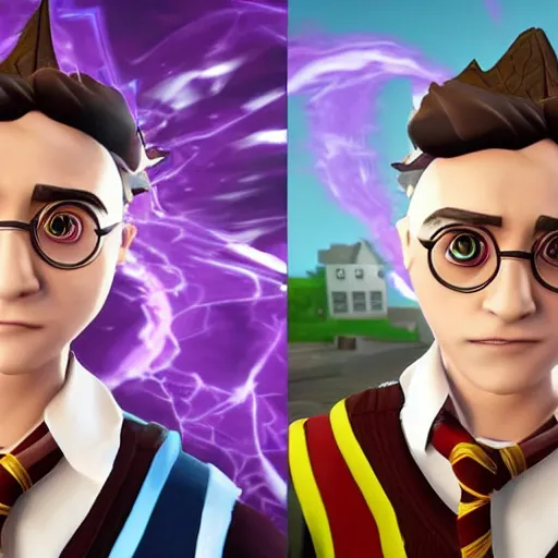 Image similar to Harry Potter as a Fortnite skin, realistic, high quality, 3D rendering,