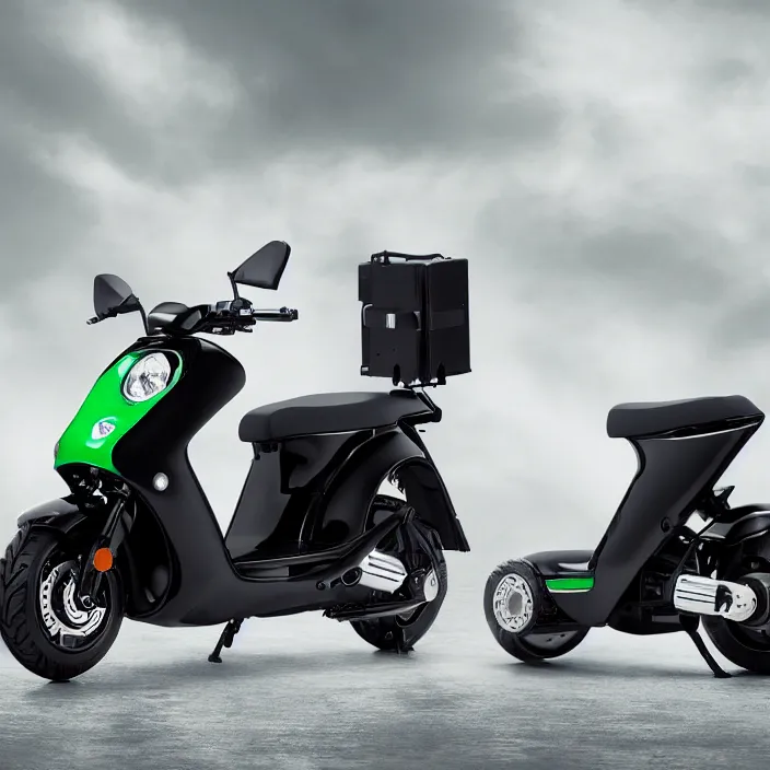 Prompt: hq studio portrait of a kawasaki h 2 mobility scooter, spot lighting