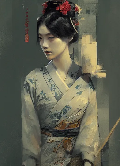 Prompt: female geisha girl, beautiful face, rule of thirds, intricate outfit, spotlight, by greg rutkowski, by jeremy mann, digital painting