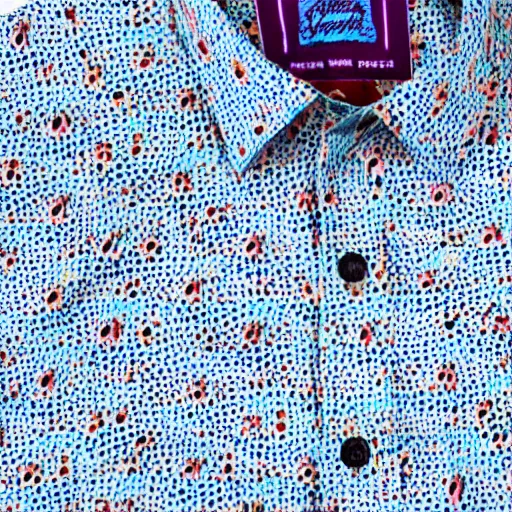 Image similar to Robert Graham shirt inspired by great white sharks, print detail, product photography