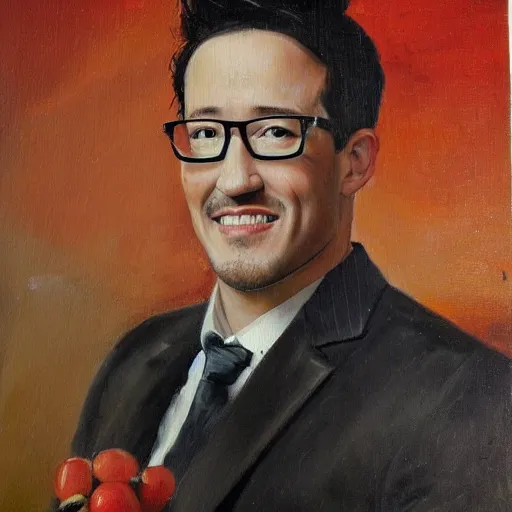 Prompt: markiplier portrait as het meisje met de parel, het meisje met de parel, oil painting, traditional art, detailed, histroical