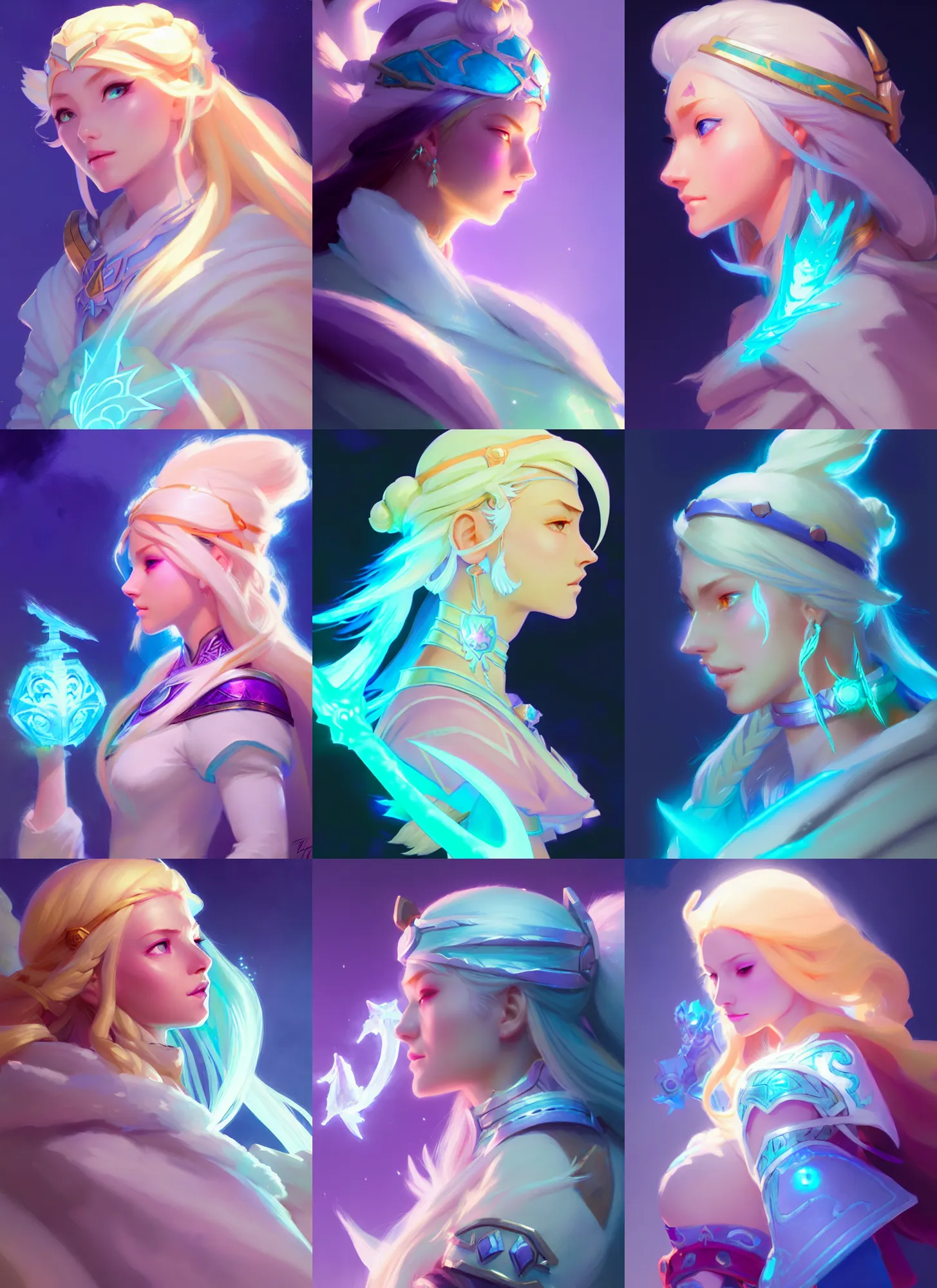 Prompt: side profile, crystal maiden, dota 2, luminescent, pastel colors, by greg manchess, huang guangjian, sachin teng, greg rutkowski, jesper ejsing, ilya kuvshinov