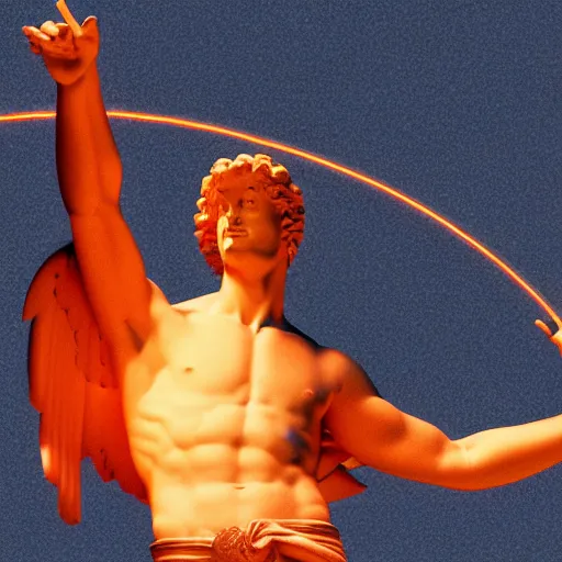 Image similar to a neon ring around a 3 d render of the statue of david, in the style of michelangelo