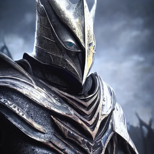 Prompt: a photorealistic 3D render portrait of sauron the dark lord wearing armor made of iron, unreal engine, octane render, cinematic lighting, a sense of evil, hard surface character concept art, dark fantasy character design, hyper realism, high detail, depth of field, stunning cgsociety