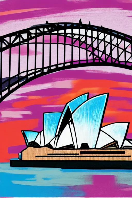 Image similar to sydney opera, illustration, in the style of katinka reinke