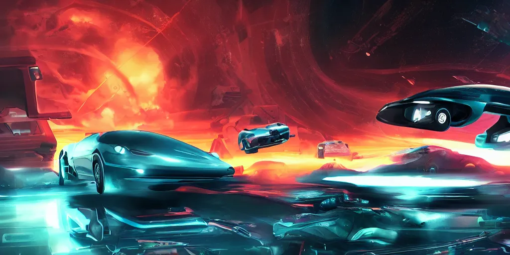 Image similar to high octane car chase, futuristic, sci - fi, vaporwave, wide shot, digital art, detailed