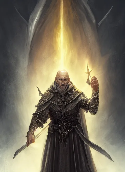 Image similar to priest father, ultra detailed fantasy, elden ring, realistic, dnd character portrait, full body, dnd, rpg, lotr game design fanart by concept art, behance hd, artstation, deviantart, global illumination radiating a glowing aura global illumination ray tracing hdr render in unreal engine 5