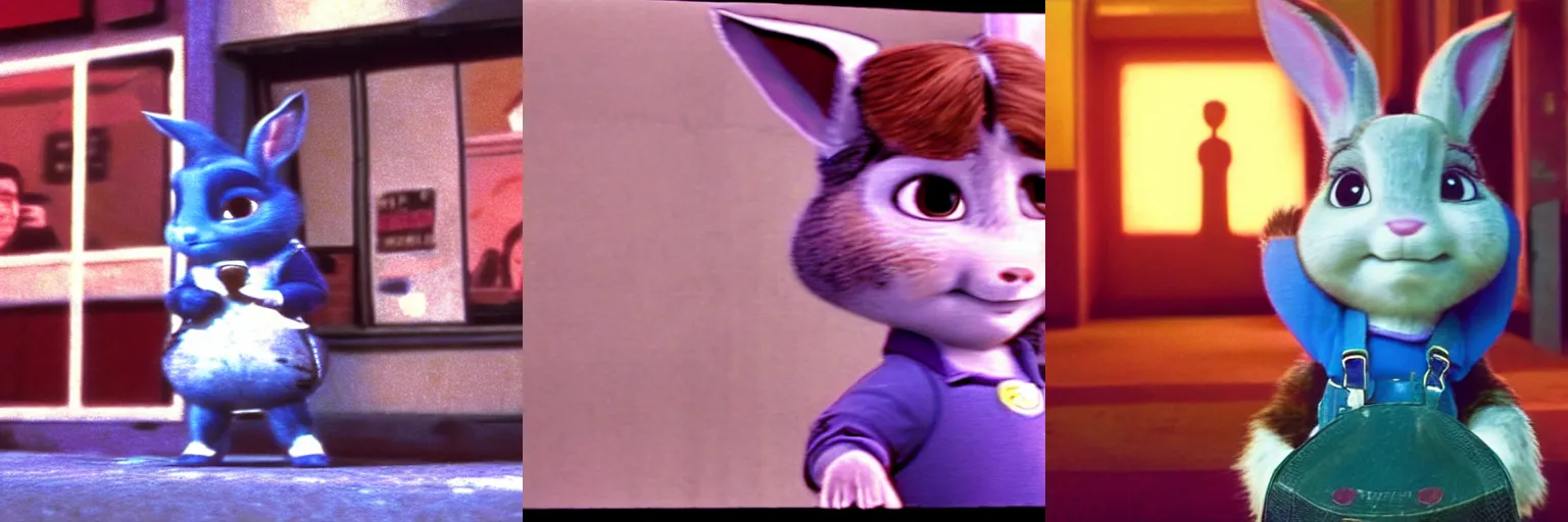 Prompt: A film still from a gritty 1970s Martin Scorcese movie about Judy Hopps. Realism. 4k. 8mm. Grainy. Panavision.