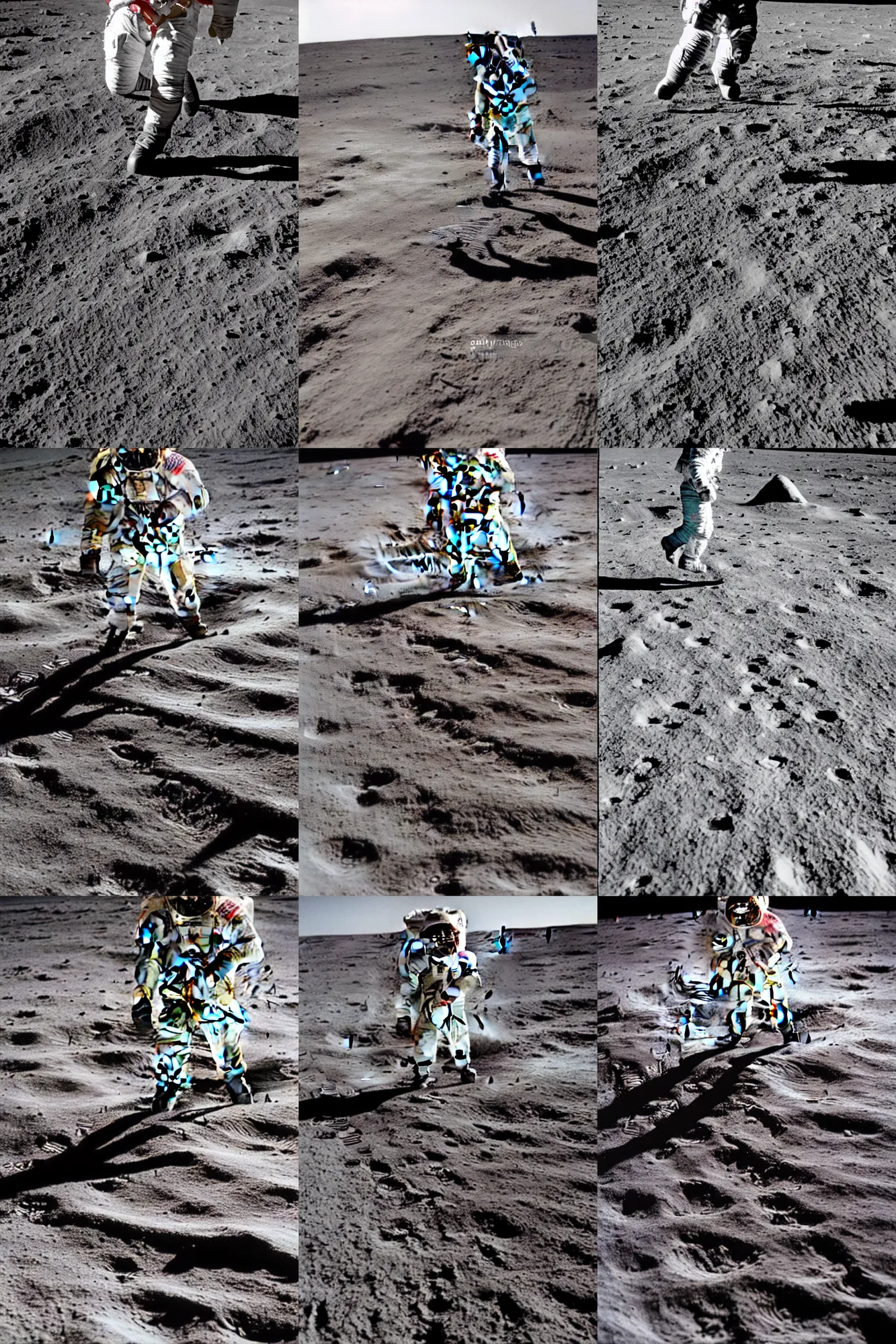 Prompt: nasa photo of a man running a marathon on the moon, 1 9 6 9